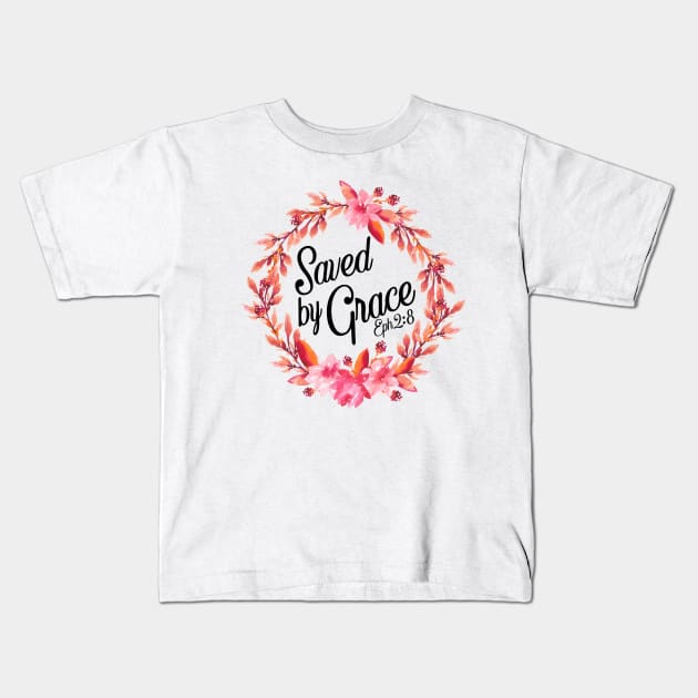 Saved By Grace Kids T-Shirt by cloudhiker